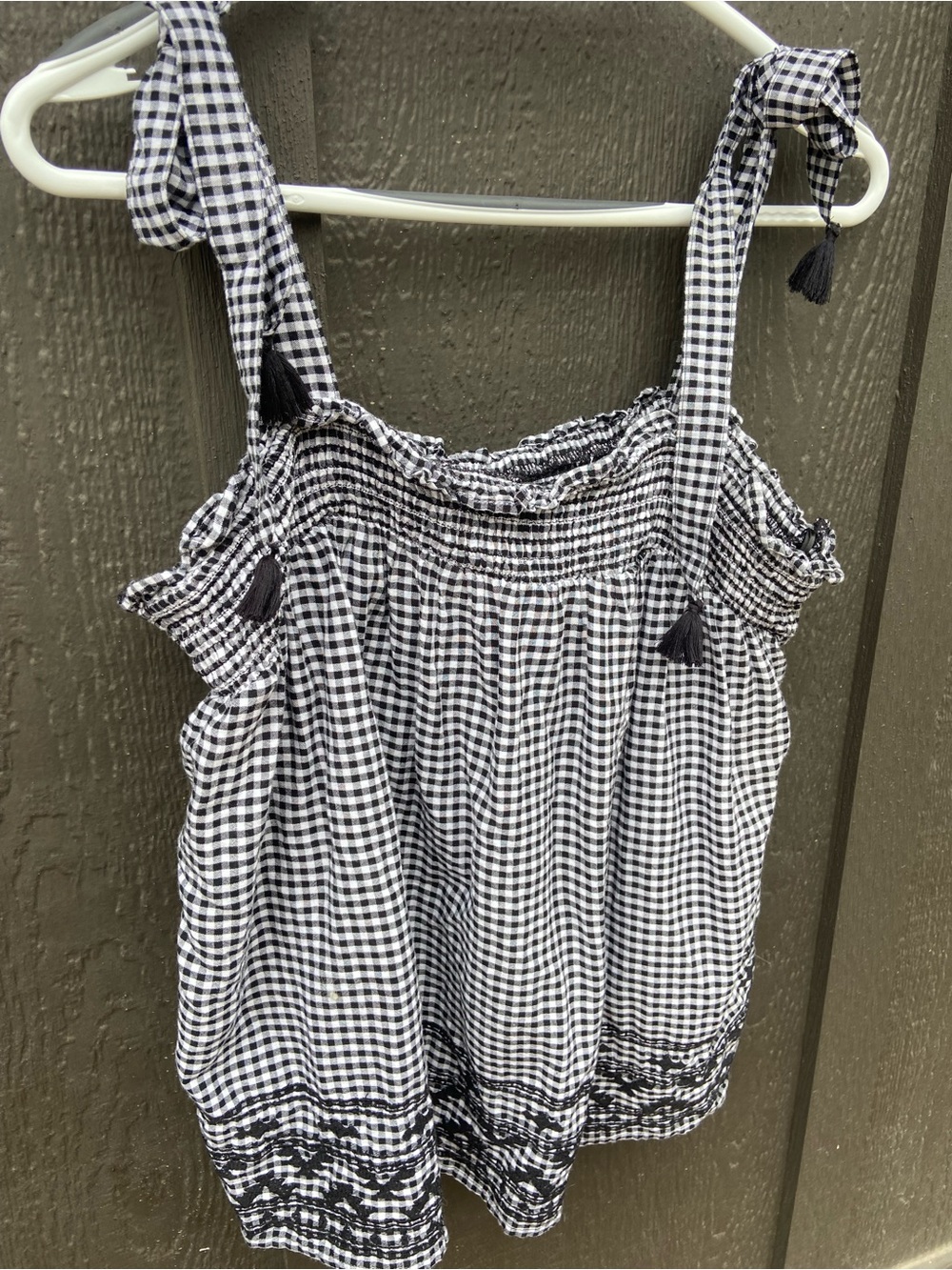 Old Navy Black and White Gingham Tie-Shoulder Women’s Top